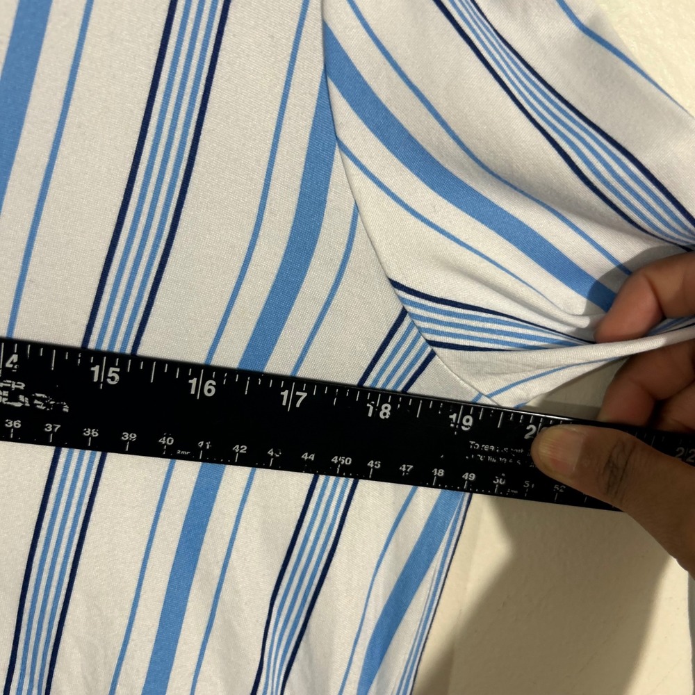 Striped Button Down Shirt Blue White Long Sleeve Drawstring Casual Womens - Picture 4 of 9